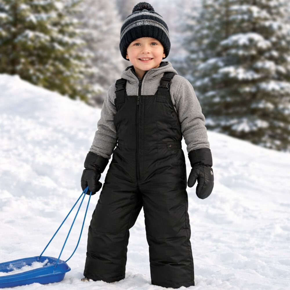 Kids Snow Bib Overalls XS 4-5 Black Insulated Waterproof Ski Sled Snow Pants